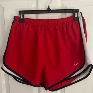Red, White, and Black Nike Tempo Dri-Fit Running Shorts